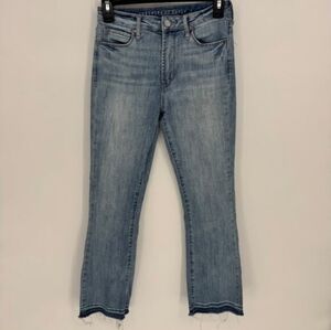 ARTICLES OF SOCIETY Light Wash High Rise Cropped Flare Jeans Raw Hem Size 25